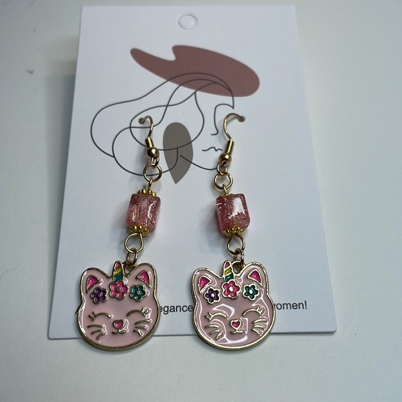 Pink Cat Unicorn Earrings - Picture 3 of 8